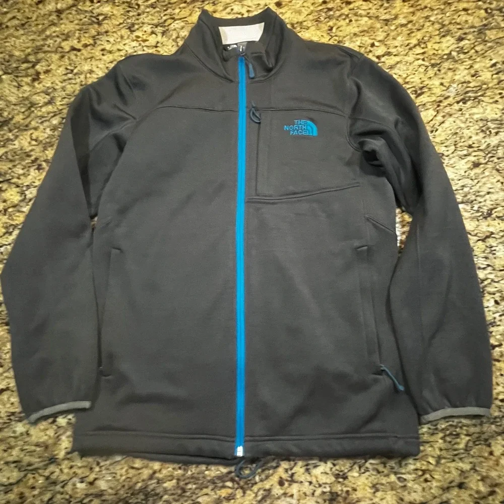 The‎ North Face Mens Softshell Jacket Grey Blue Full Zip Small Mock Neck Hiking